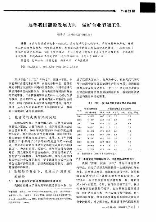 展望我国能源发展方向 做好企业节能工作