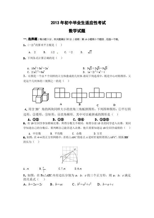 湖北竹溪城关中学013届适应性考试