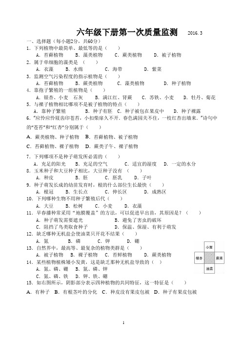 六年级生物第一次月考