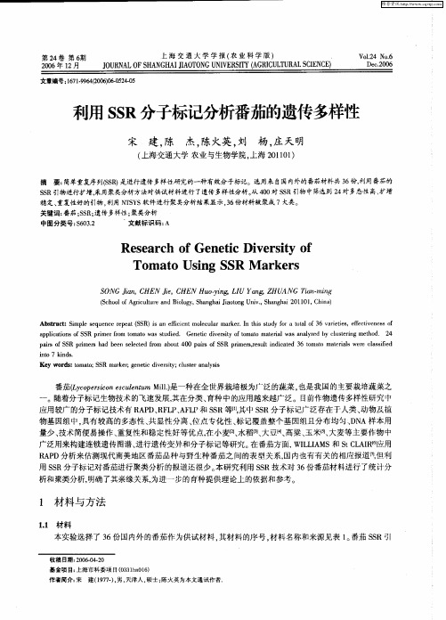 利用SSR分子标记分析番茄的遗传多样性