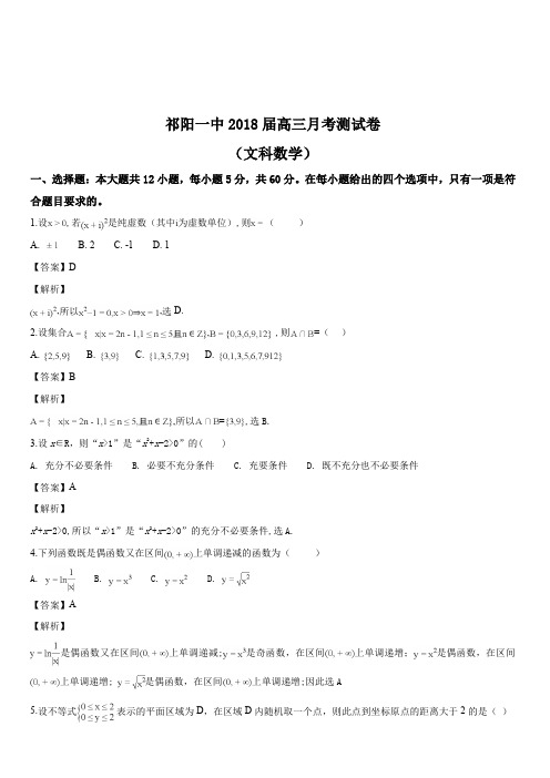 湖南省永州市祁阳县第一中学2018届高三10月月考数学(文)试题(解析版)