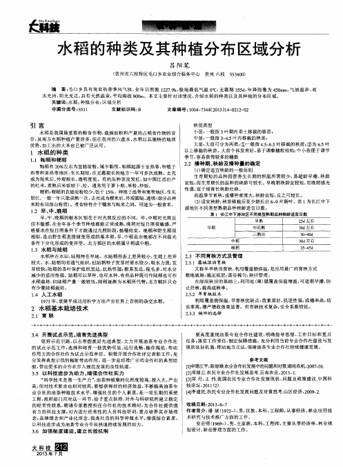 水稻的种类及其种植分布区域分析