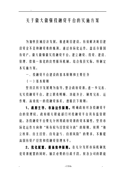 关于做大做强投融资平台的实施计划方案