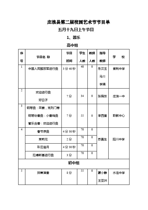 文艺节目演出安排表