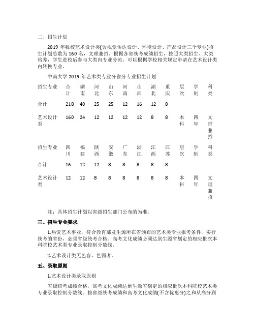 中南大学2021年艺术类专业招生简章