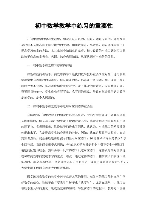 初中数学教学中练习的重要性