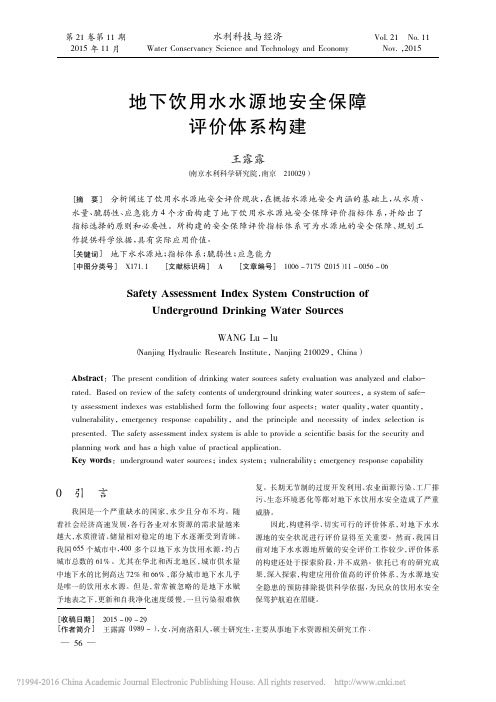 地下饮用水水源地安全保障评价体系构建