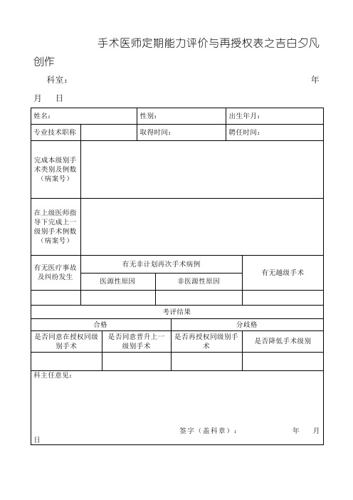 手术医师定期能力评价与再授权表