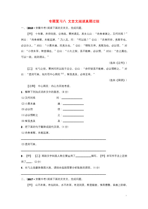 安徽省2019年中考语文专题复习八文言文阅读真题过招20190109118