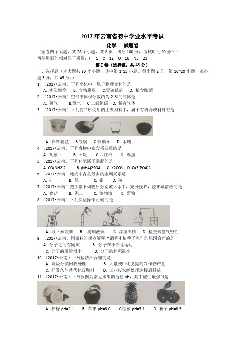 2017 化学 云南卷