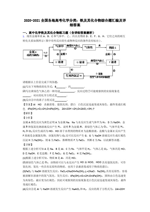 2020-2021全国各地高考化学分类：铁及其化合物综合题汇编及详细答案