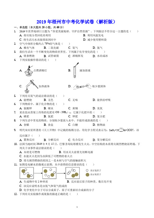 2019年梧州市中考化学试卷(解析版)