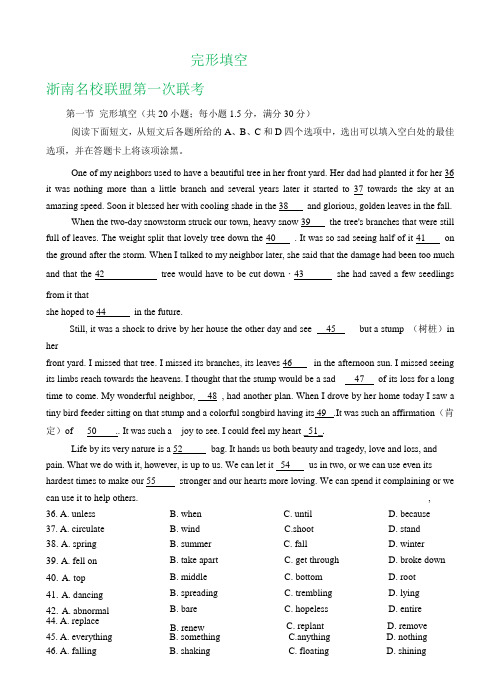 浙江省2020届高三最新英语试卷精选汇编：完形填空