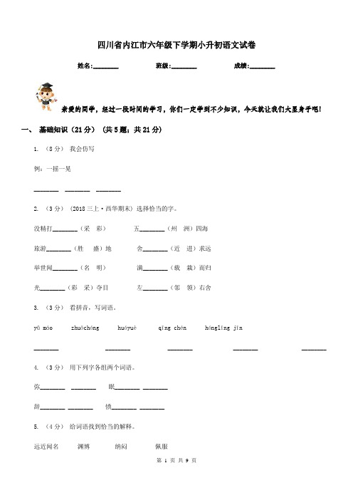 四川省内江市六年级下学期小升初语文试卷