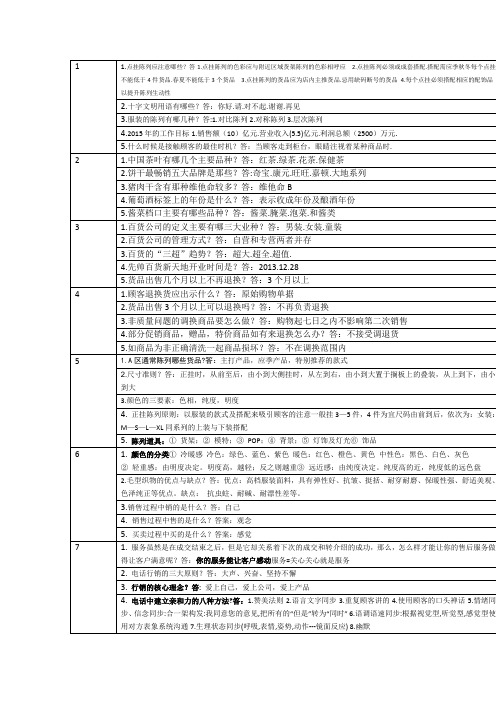 陈列知识问题及答案