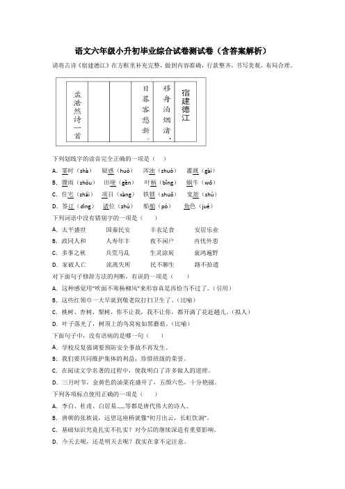 语文六年级小升初毕业综合试卷测试卷(含答案解析)