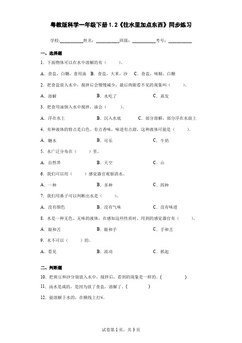 粤教版科学一年级下册1.2《往水里加点东西》同步练习