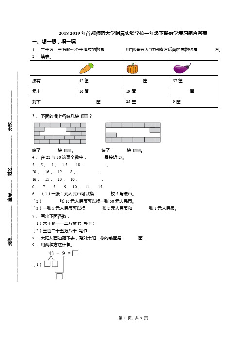 2018-2019年首都师范大学附属实验学校一年级下册数学复习题含答案(1)