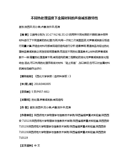 不同热处理温度下金属材料的声衰减系数特性