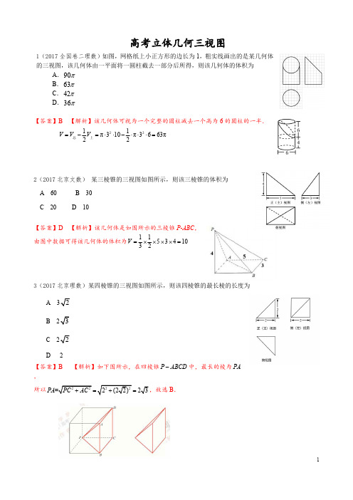 2016-2017高考数学三视图汇编(最新整理)