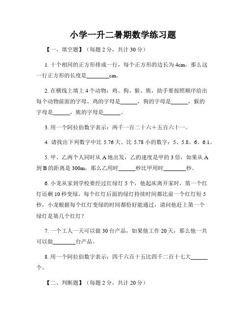 小学一升二暑期数学练习题