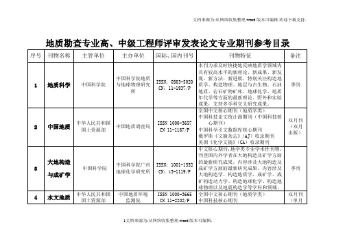 地质勘查专业学术刊物汇总一览表