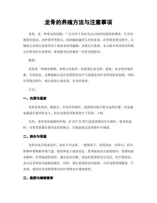 龙骨的养殖方法与注意事项