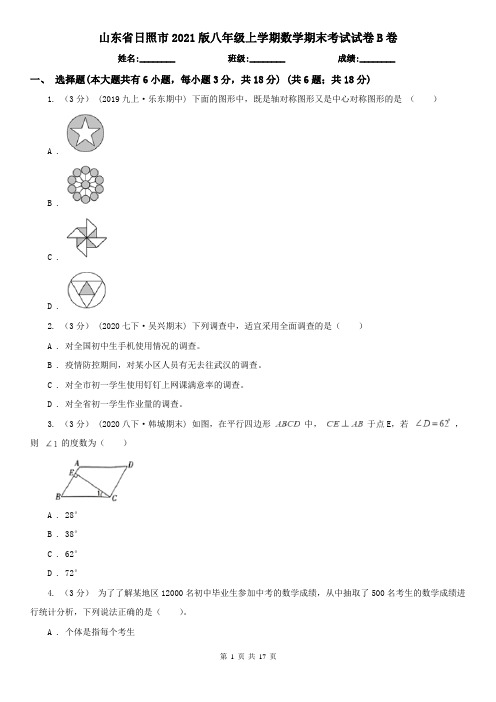 山东省日照市2021版八年级上学期数学期末考试试卷B卷