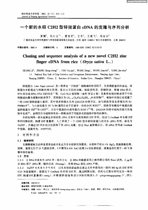 一个新的水稻C2H2型锌指蛋白cDNA的克隆与序列分析