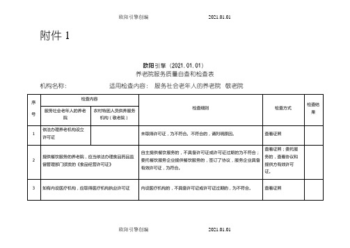 养老机构服务质量115项明细之令狐采学创编欧阳引擎