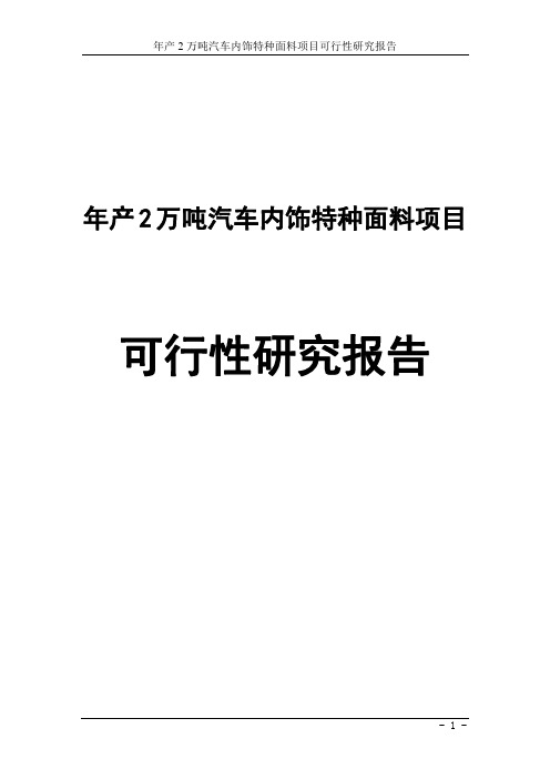 年产2万吨汽车内饰特种面料项目可行性研究报告书