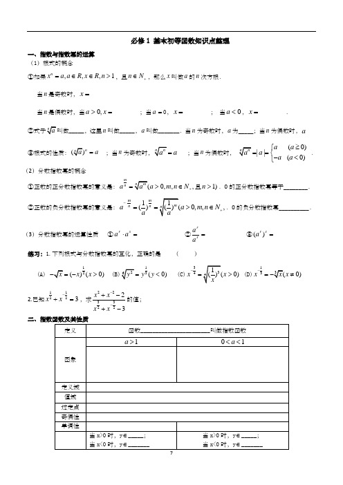 高一数学必修1第二章基本初等函数知识点总结归纳(印刷)