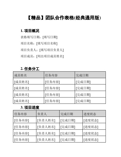 【精品】团队合作表格(经典通用版)