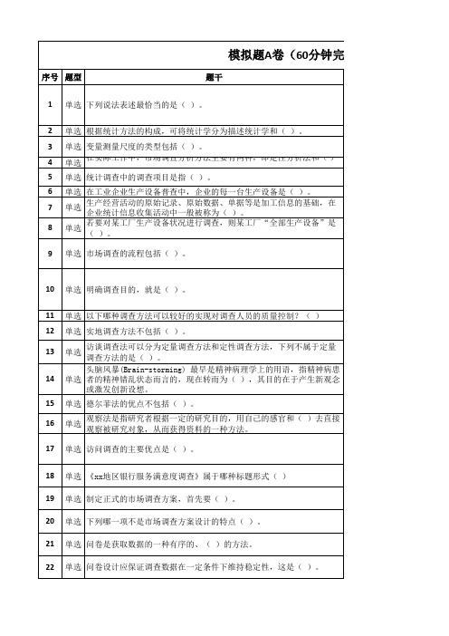 市场调查与分析大赛模拟试题(本科2套题目)