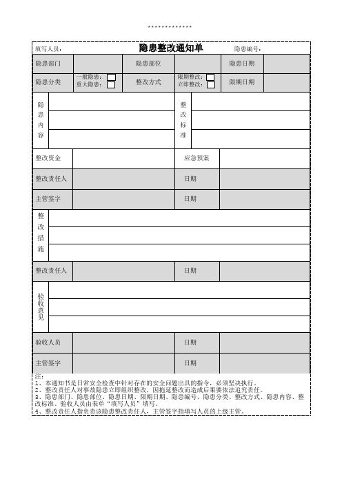 安全隐患整改通知单