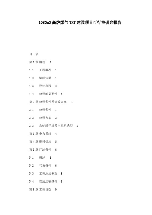 1080m3高炉煤气TRT建设项目可行性研究报告