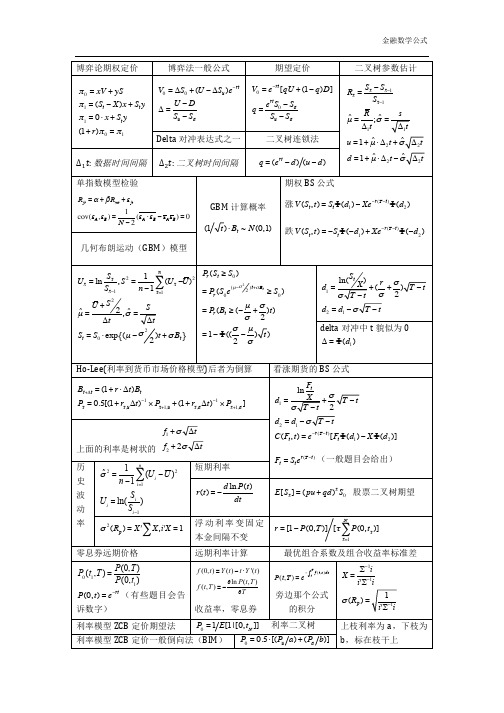 金融数学公式