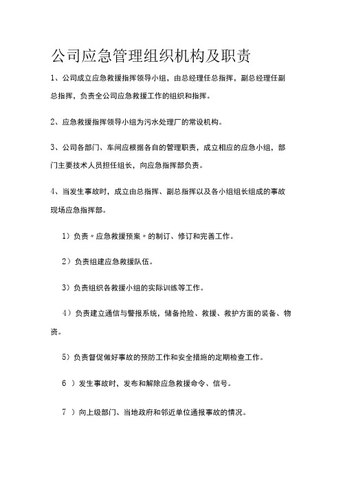 公司应急管理组织机构及职责