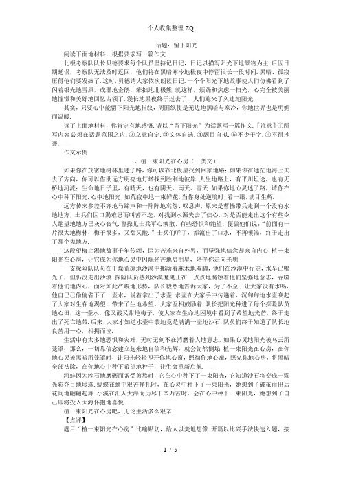 中考创新话题作文话题9:留下阳光