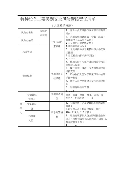 大型游乐设施特种设备主要类别安全风险管控责任清单