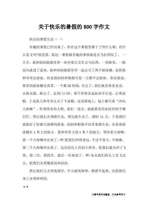 关于快乐的暑假的800字作文_记叙文