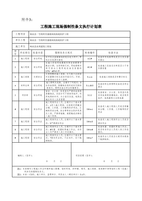 强制性条文执行计划表3