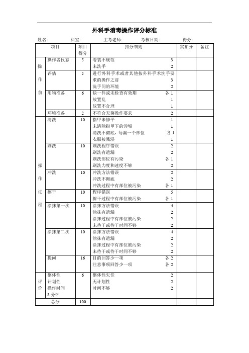 外科洗手操作评分标准