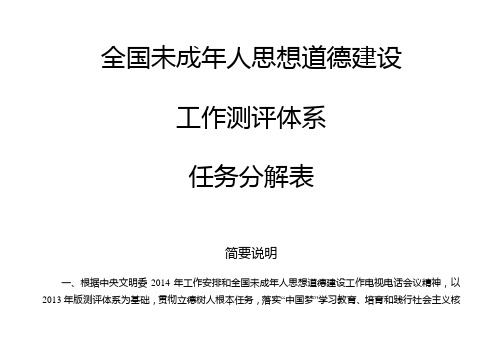 全国未成年人思想道德建设工作测评体系任务分解表