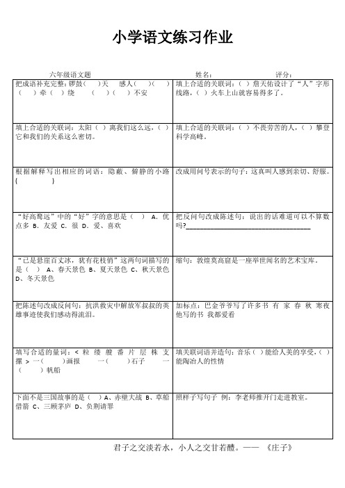 小学六年级语文课堂延伸练习IV (49)