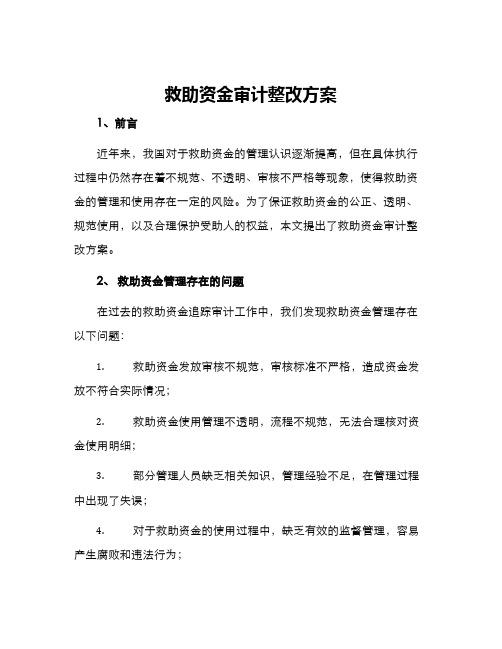 救助资金审计整改方案