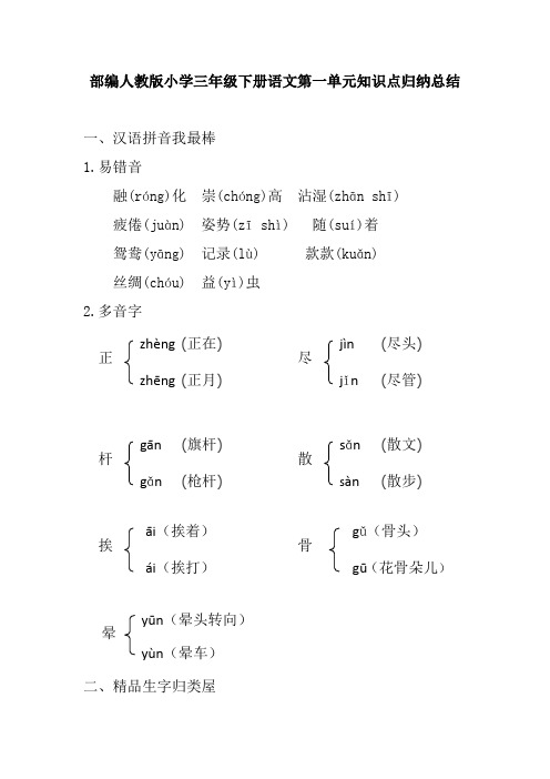 部编人教版小学三年级下册语文单元知识点归纳总结(全册)