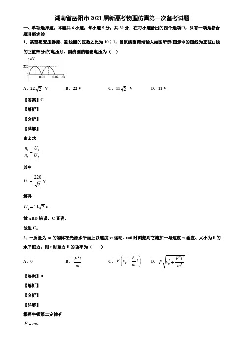 湖南省岳阳市2021届新高考物理仿真第一次备考试题含解析