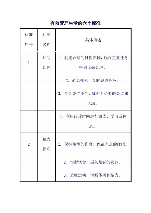 有效管理生活的六个标准