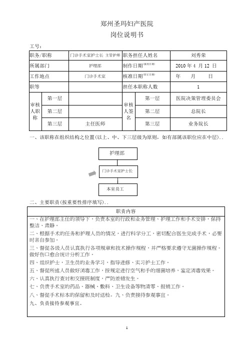 门诊手术室护士长职位说明书